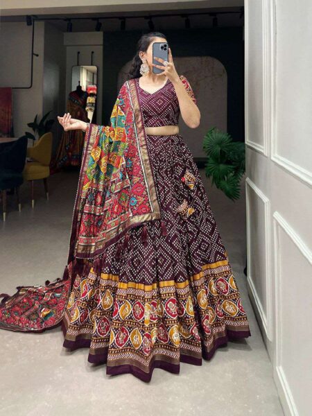 Women's Patola Print Lehenga Choli with Dupatta ? Traditional Gujarati Style Festive Wear